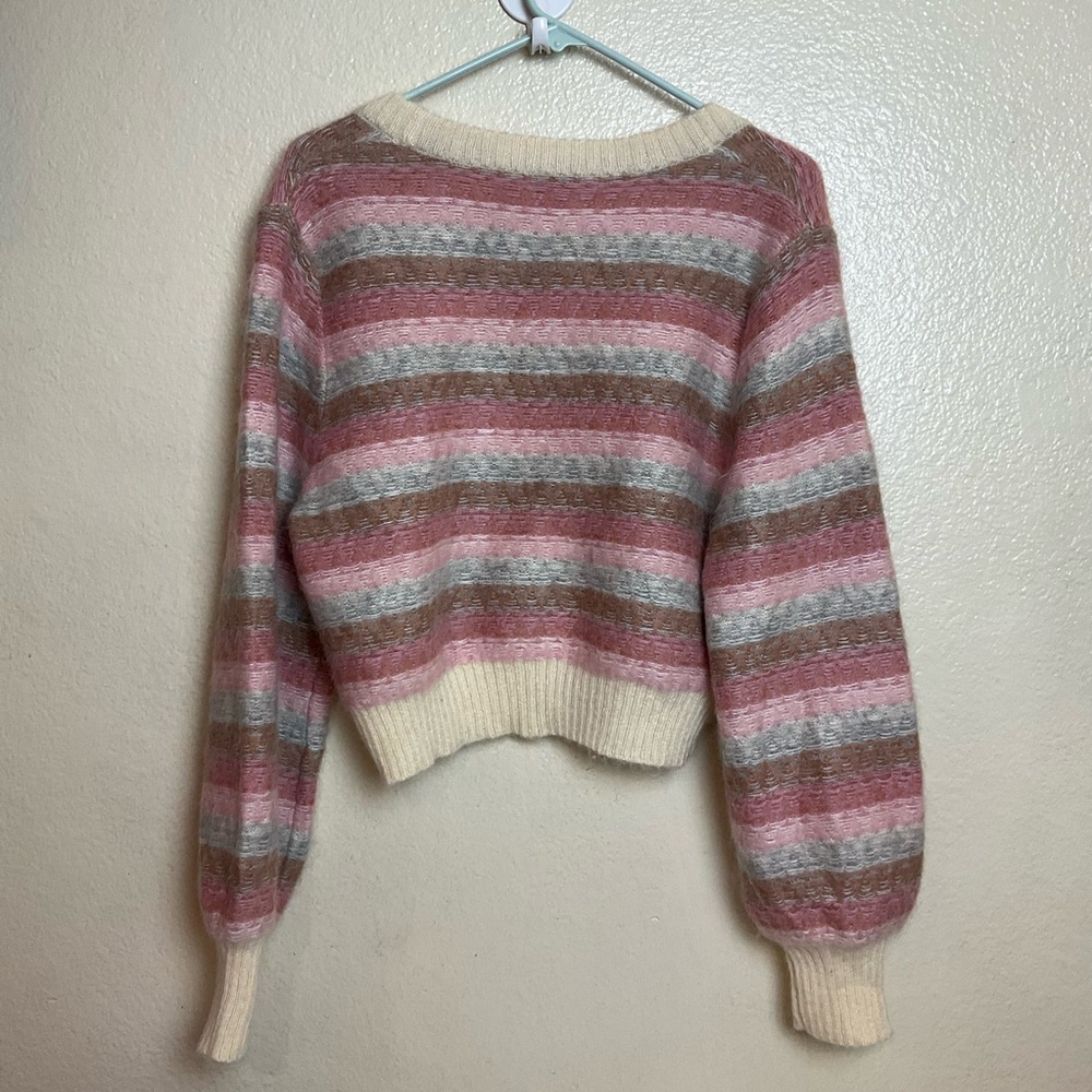 Aritzia Wilfred Cadence Cardigan Sweater Cropped Striped Pink Mohair Wool - Picture 8 of 8